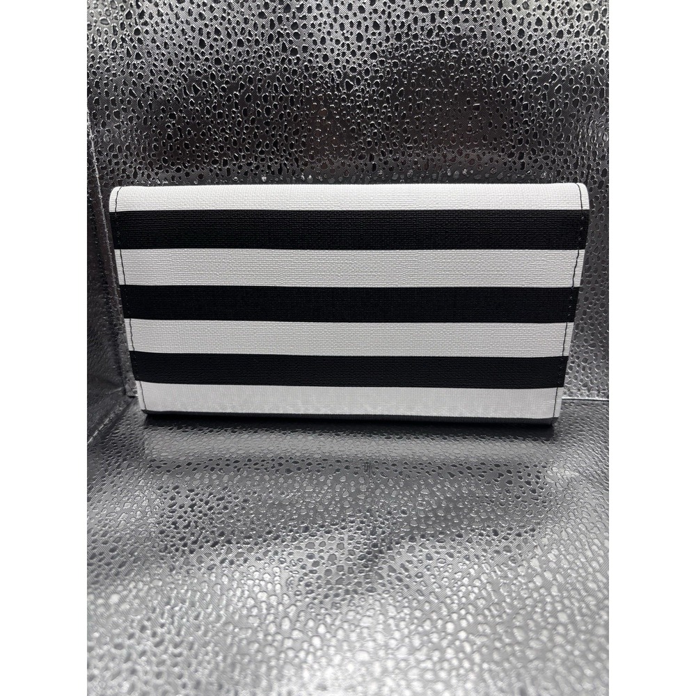 New KUT from the Kloth Black/White Striped Trifold Clutch Purse Wallet